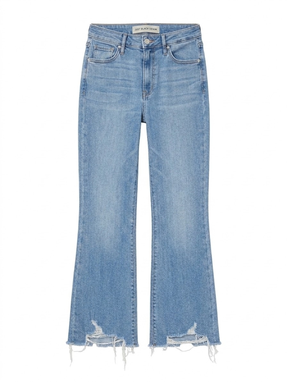 Just Black Light Wash High-Rise Flare Jeans with Raw Hem